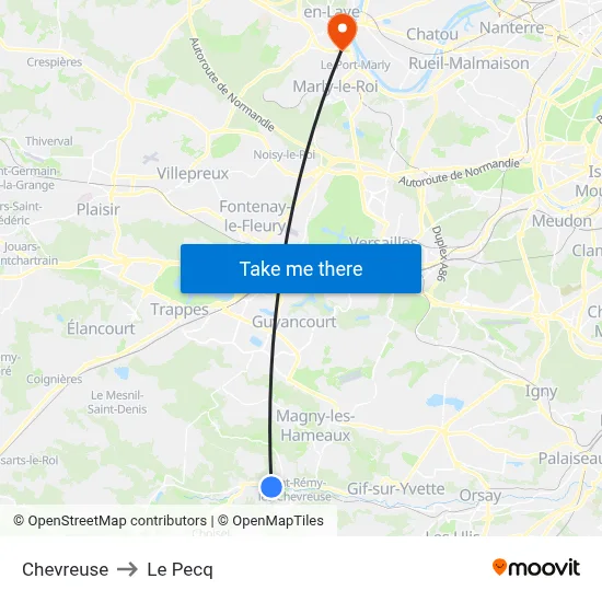 Chevreuse to Le Pecq map