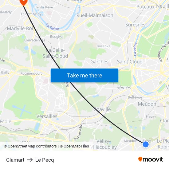Clamart to Le Pecq map