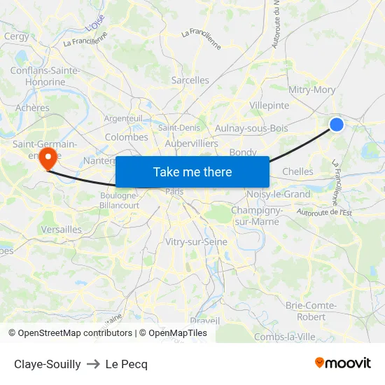 Claye-Souilly to Le Pecq map