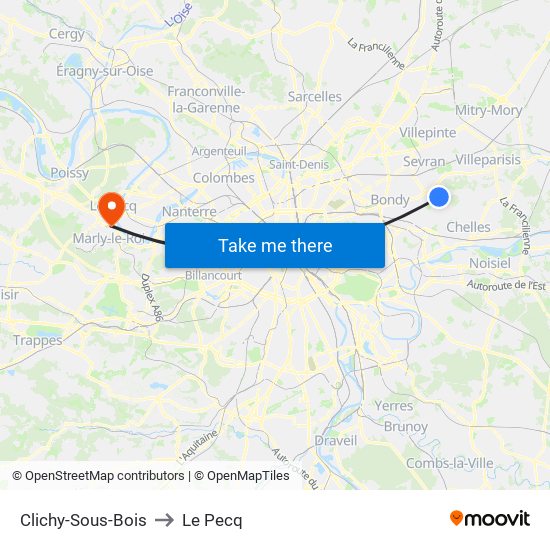 Clichy-Sous-Bois to Le Pecq map