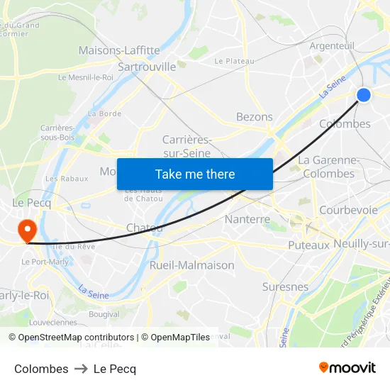 Colombes to Le Pecq map