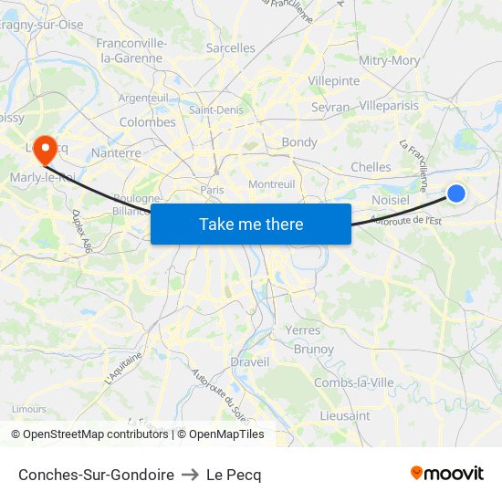 Conches-Sur-Gondoire to Le Pecq map