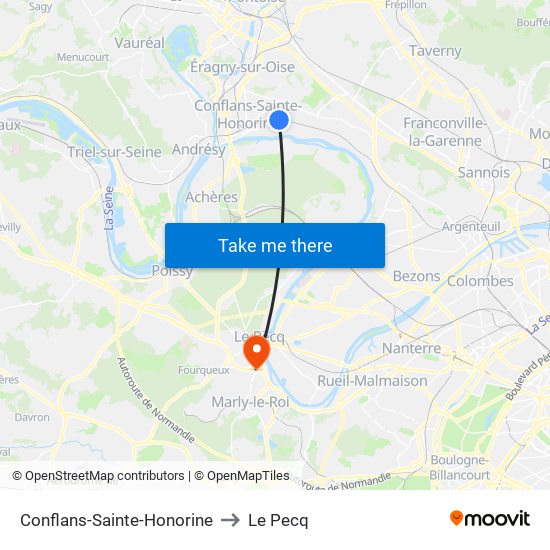 Conflans-Sainte-Honorine to Le Pecq map