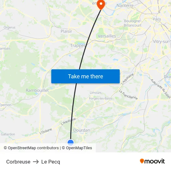 Corbreuse to Le Pecq map