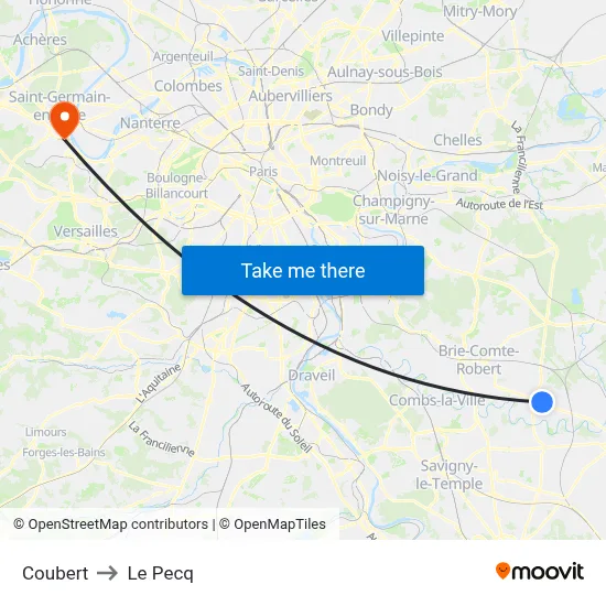 Coubert to Le Pecq map
