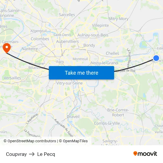 Coupvray to Le Pecq map
