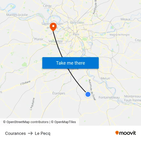 Courances to Le Pecq map