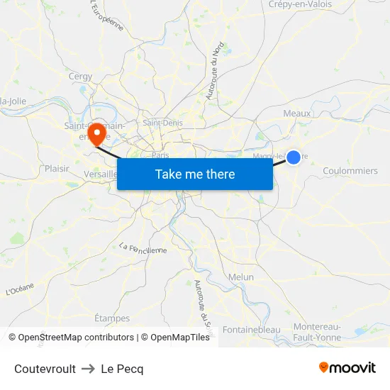 Coutevroult to Le Pecq map