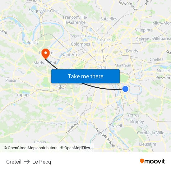 Creteil to Le Pecq map