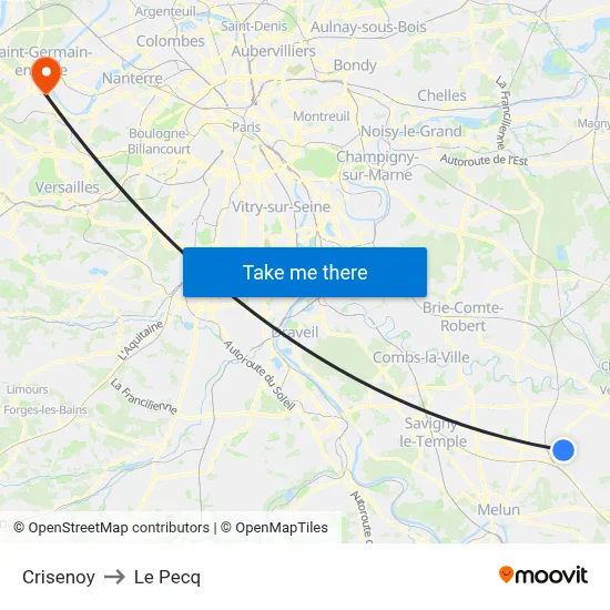 Crisenoy to Le Pecq map