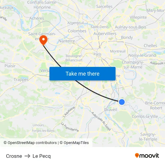 Crosne to Le Pecq map