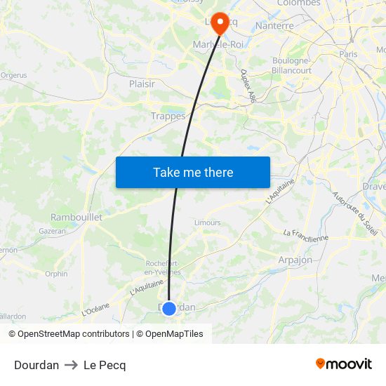 Dourdan to Le Pecq map