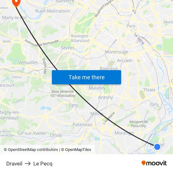 Draveil to Le Pecq map