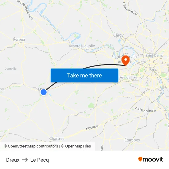 Dreux to Le Pecq map