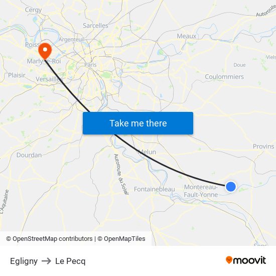 Egligny to Le Pecq map
