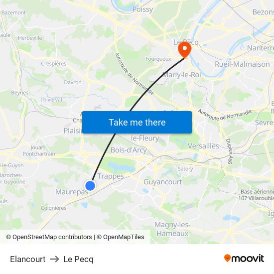 Elancourt to Le Pecq map