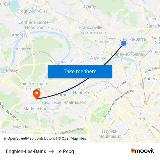 Enghien-Les-Bains to Le Pecq map