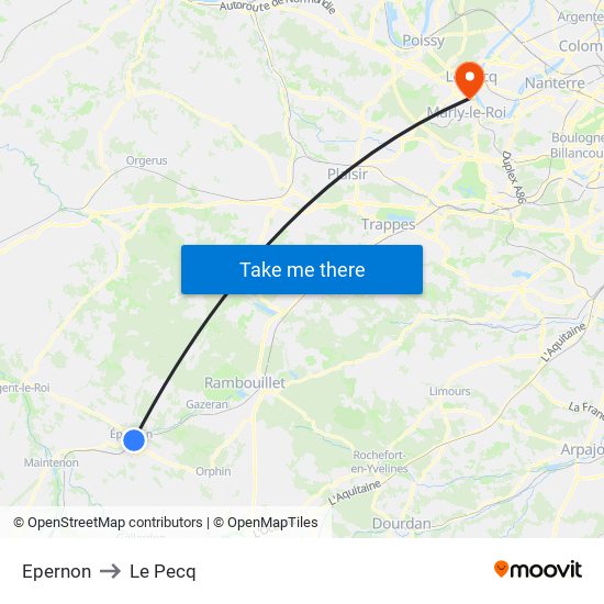 Epernon to Le Pecq map