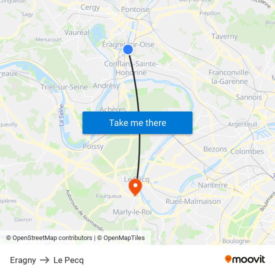 Eragny to Le Pecq map
