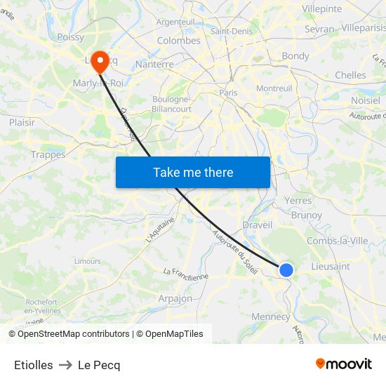 Etiolles to Le Pecq map