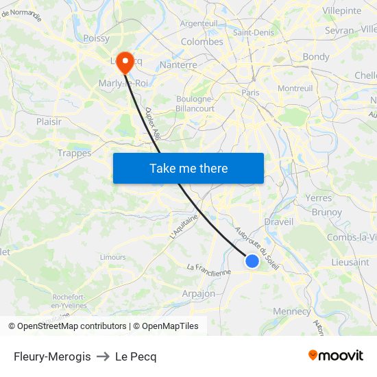 Fleury-Merogis to Le Pecq map