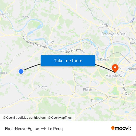 Flins-Neuve-Eglise to Le Pecq map