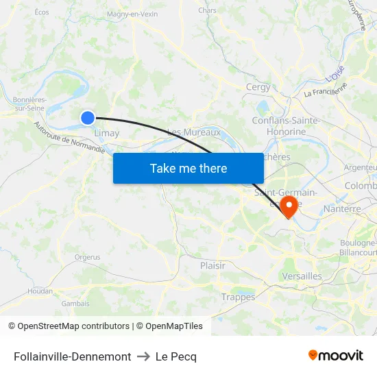 Follainville-Dennemont to Le Pecq map