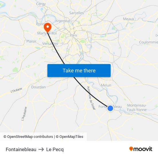 Fontainebleau to Le Pecq map