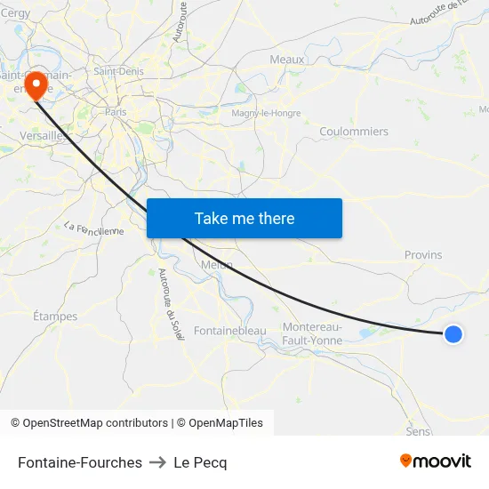 Fontaine-Fourches to Le Pecq map
