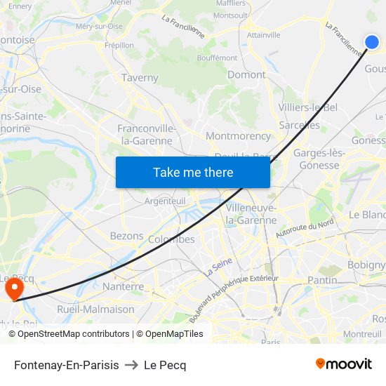 Fontenay-En-Parisis to Le Pecq map