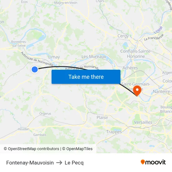 Fontenay-Mauvoisin to Le Pecq map