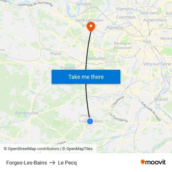 Forges-Les-Bains to Le Pecq map