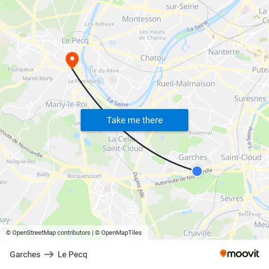 Garches to Le Pecq map