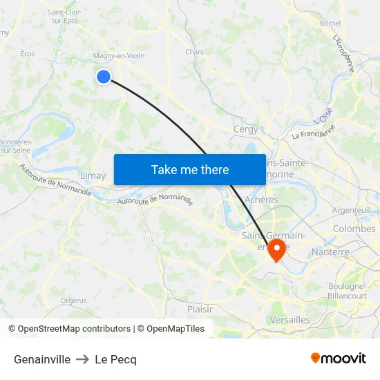 Genainville to Le Pecq map