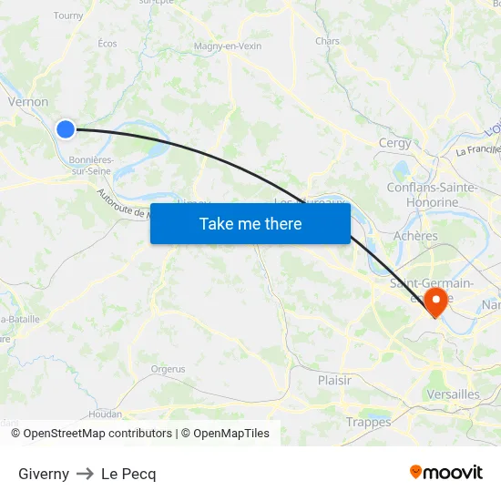 Giverny to Le Pecq map
