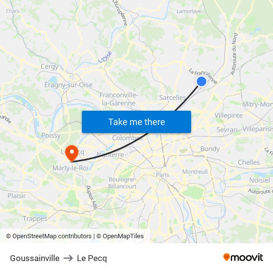 Goussainville to Le Pecq map