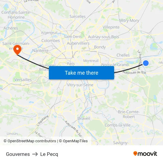 Gouvernes to Le Pecq map