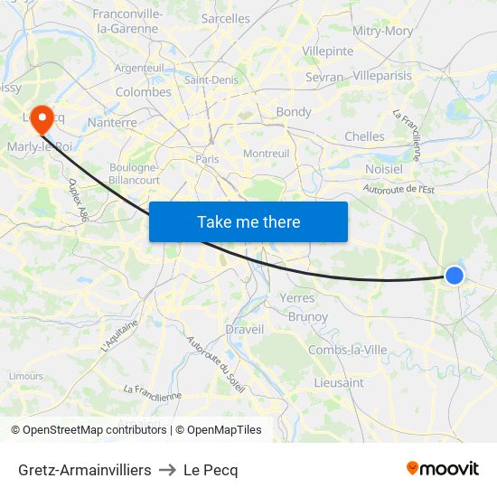 Gretz-Armainvilliers to Le Pecq map