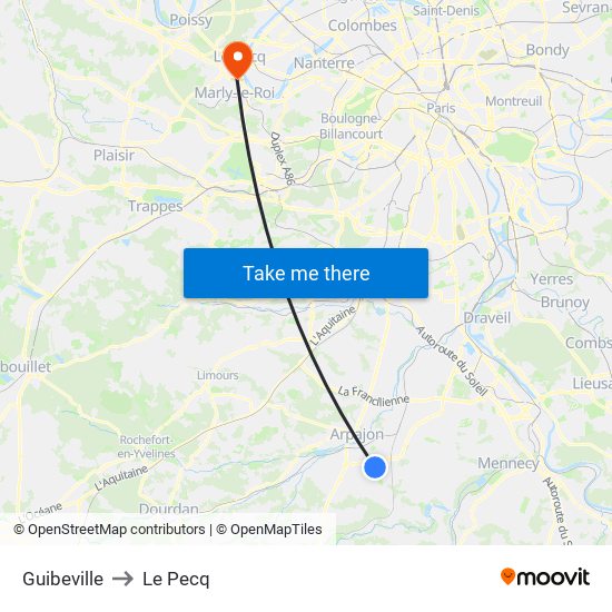 Guibeville to Le Pecq map