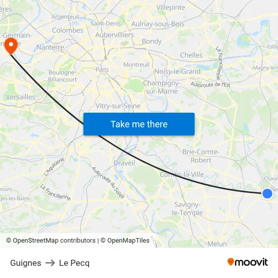 Guignes to Le Pecq map