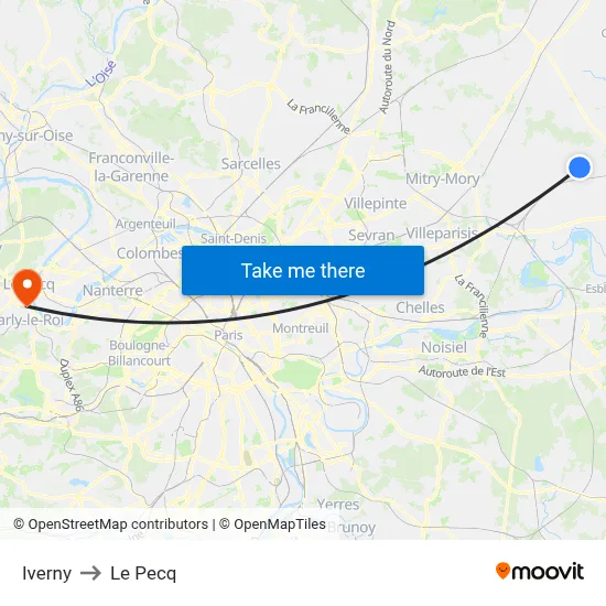 Iverny to Le Pecq map