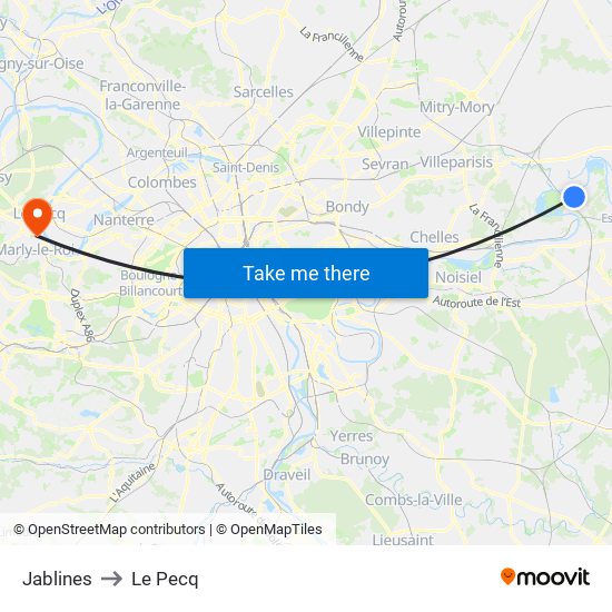 Jablines to Le Pecq map