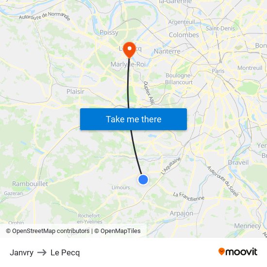 Janvry to Le Pecq map