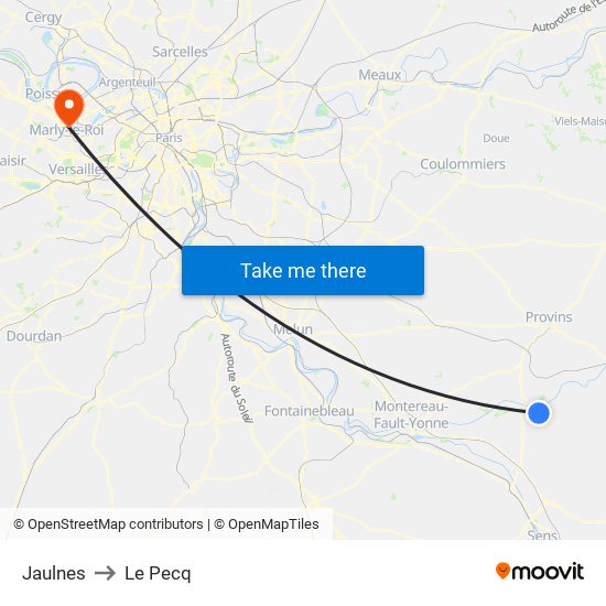 Jaulnes to Le Pecq map