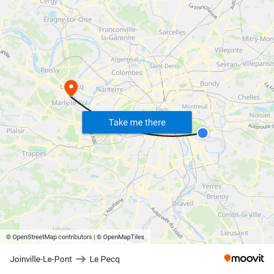 Joinville-Le-Pont to Le Pecq map