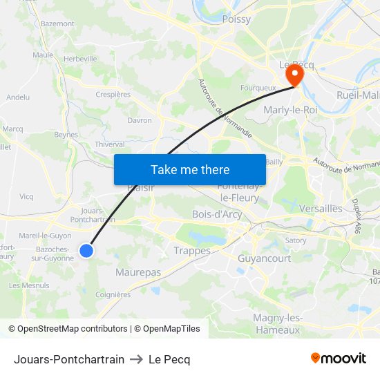 Jouars-Pontchartrain to Le Pecq map
