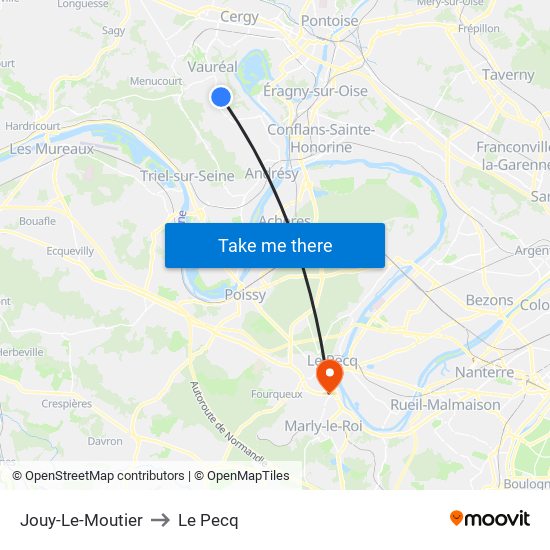 Jouy-Le-Moutier to Le Pecq map