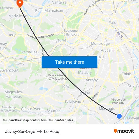 Juvisy-Sur-Orge to Le Pecq map
