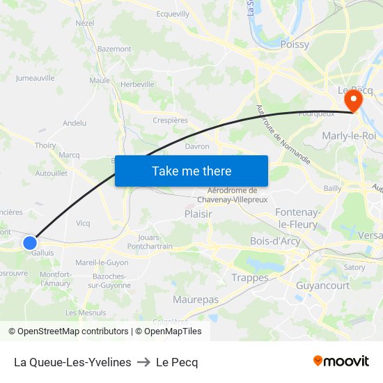 La Queue-Les-Yvelines to Le Pecq map