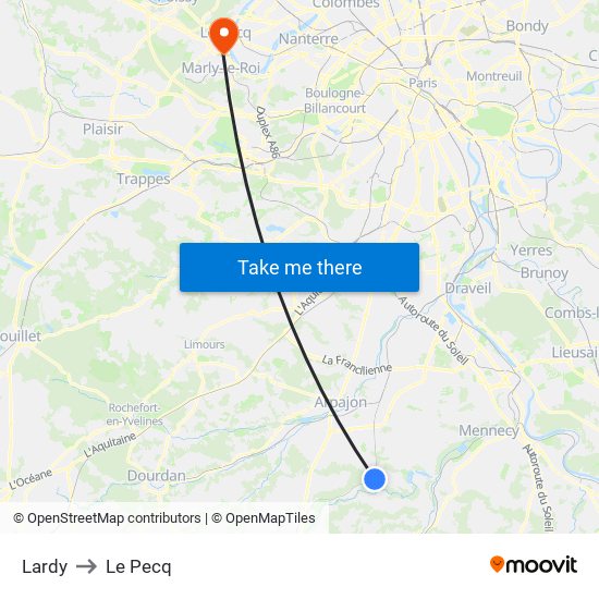 Lardy to Le Pecq map